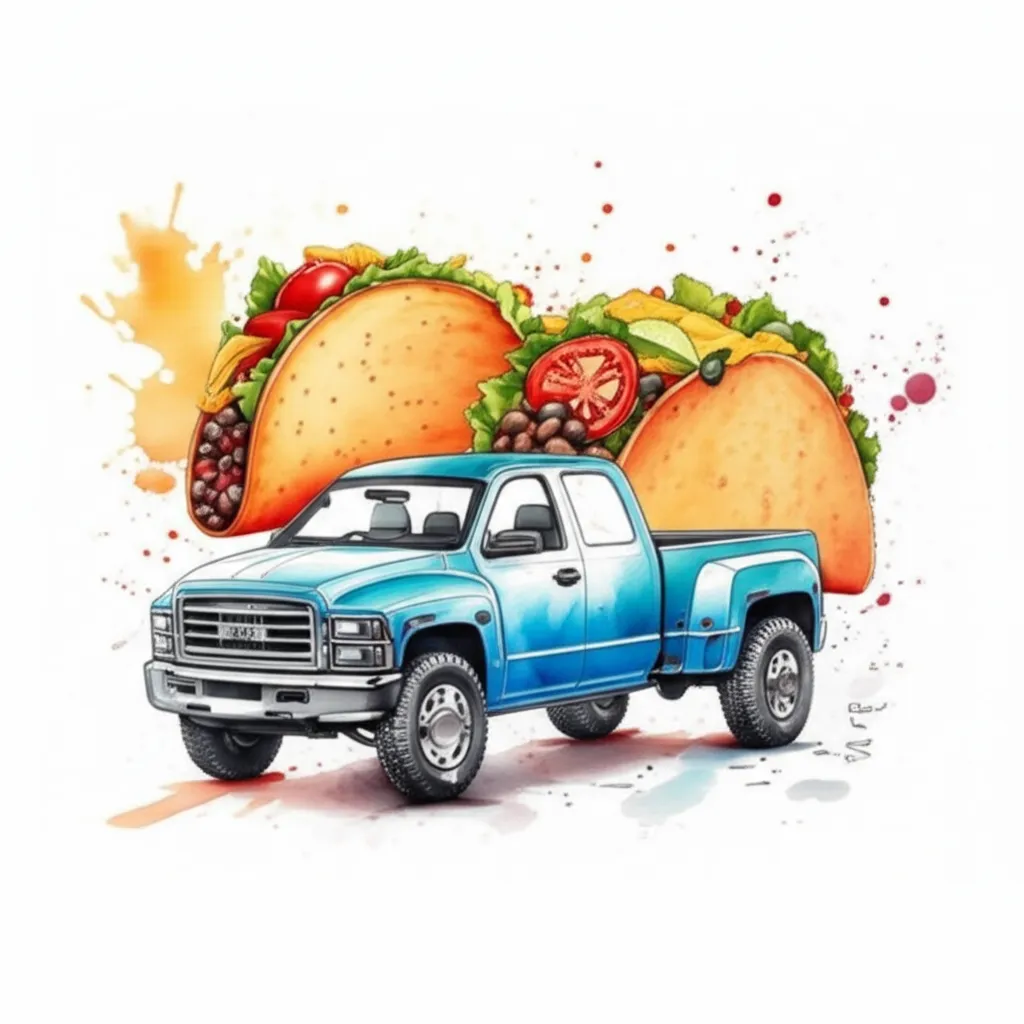Matching Tacos and Truck Watercolor Tattoo Design for Couples