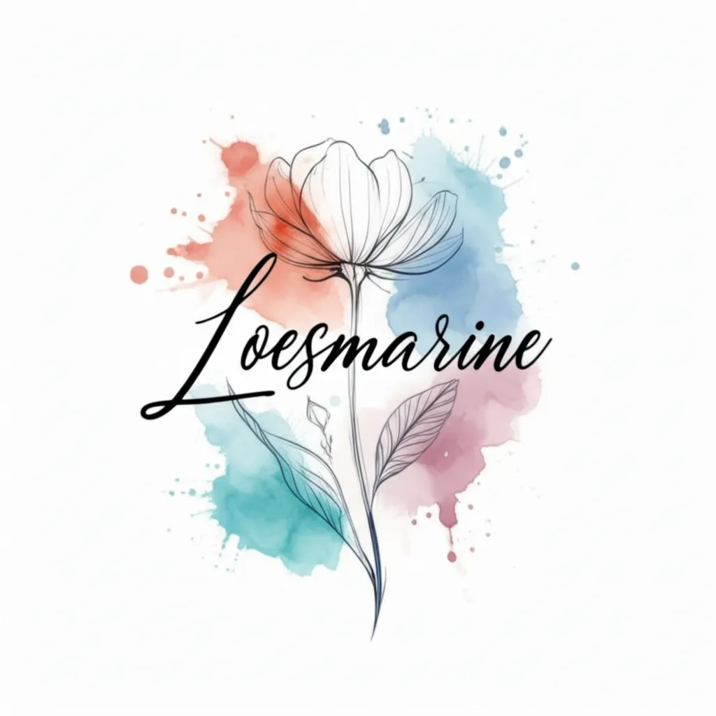 Loesmarine Name Tattoo with Watercolor Flower Design Loesmarine Name Tattoo with Watercolor Flower Design
