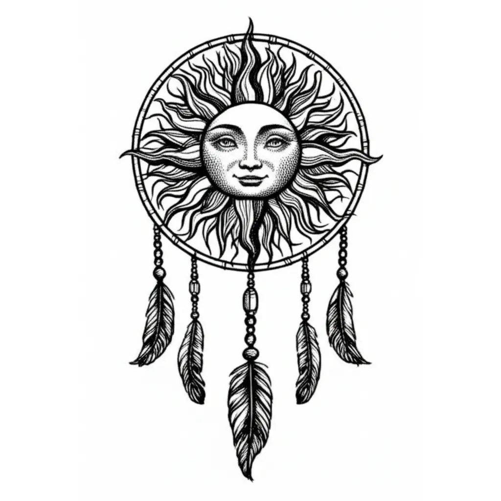 Blackwork Sun Dreamcatcher Tattoo: Unique Design & Meaning Blackwork Sun Dreamcatcher Tattoo: Unique Design & Meaning