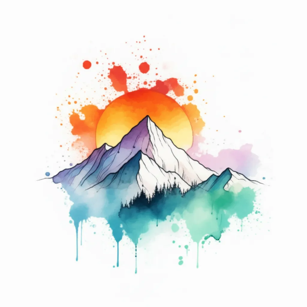 Watercolor Mountain and Sun Tattoo Design Watercolor Mountain and Sun Tattoo Design