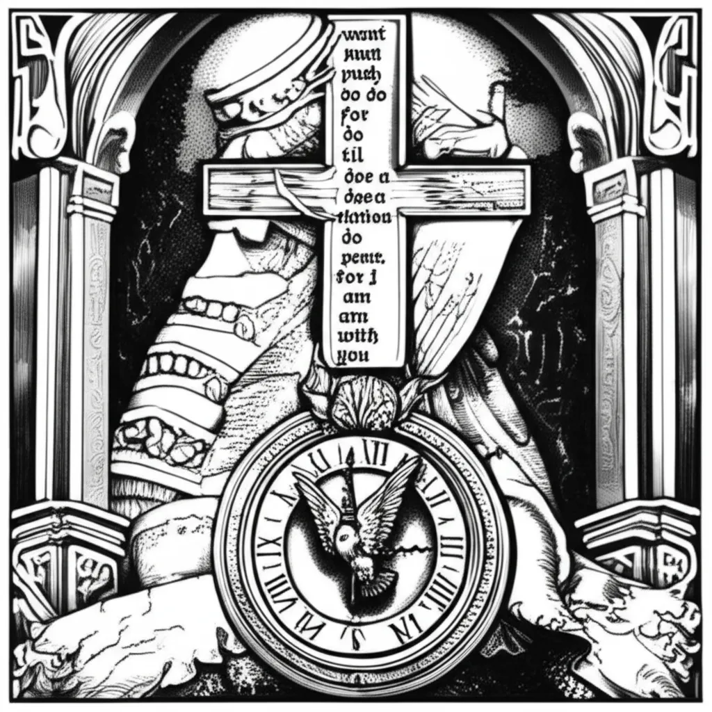 Gothic Tattoo Design with Cross, Clock, Dove, and Isaiah 41:10