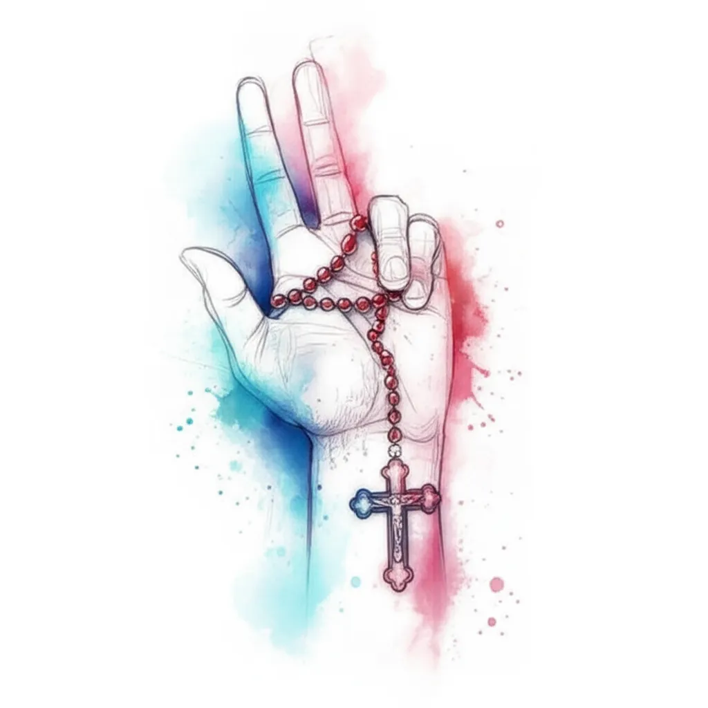 Watercolor Jesus Rosary Hand Tattoo Design Watercolor Jesus Rosary Hand Tattoo Design