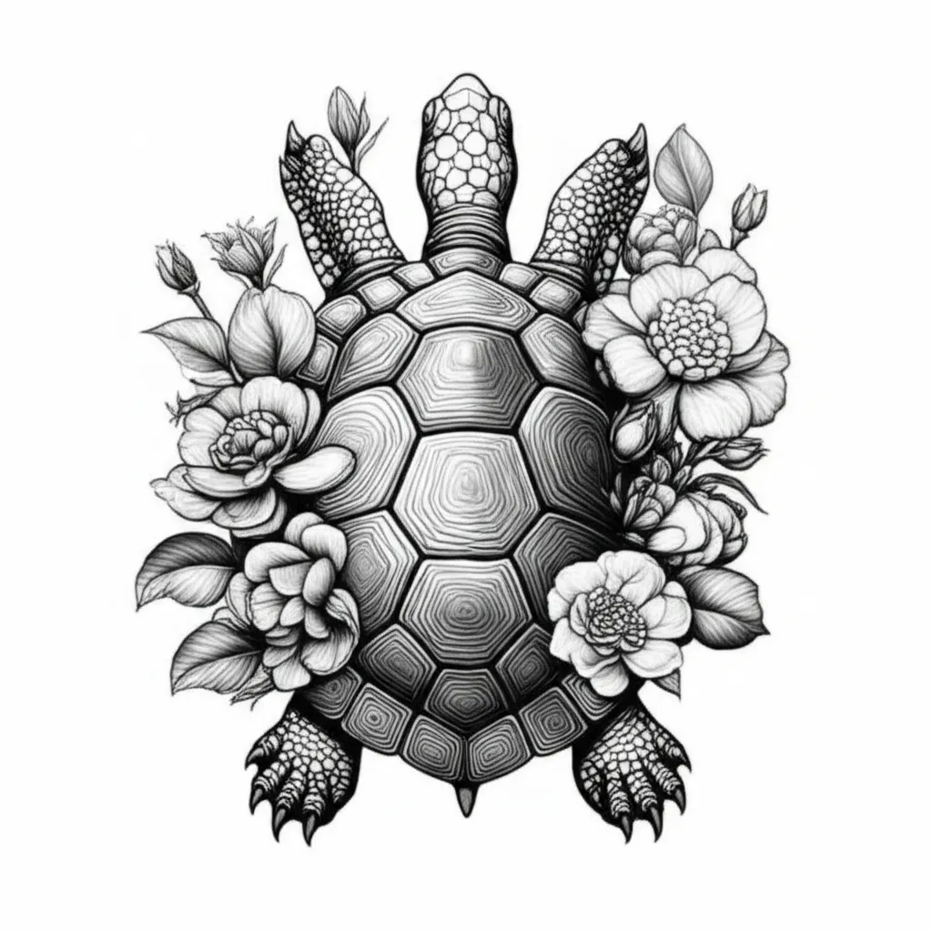 Gothic Turtle with Flowers Tattoo Idea