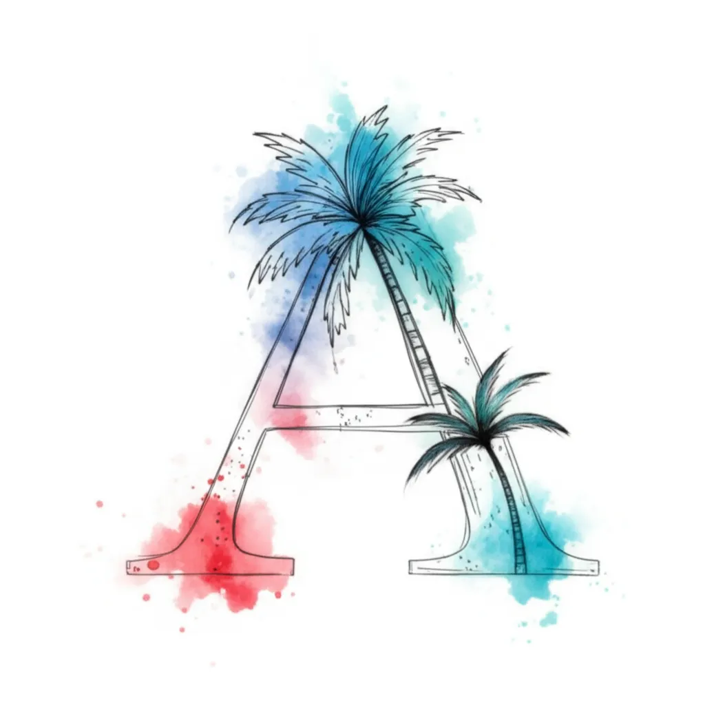 Watercolor Letter A Palm Tree Tattoo Design Watercolor Letter A Palm Tree Tattoo Design