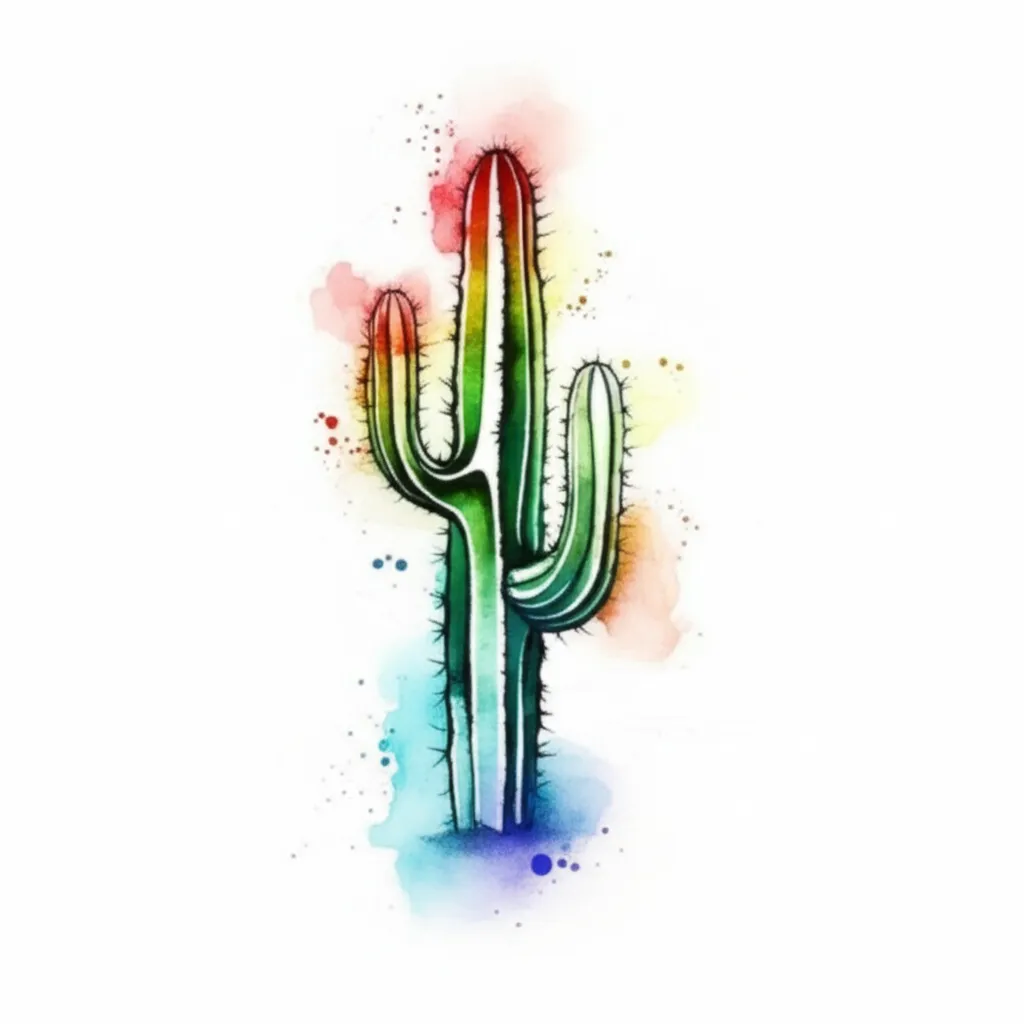 Watercolor Cactus with Texas Lone Star Tattoo Idea