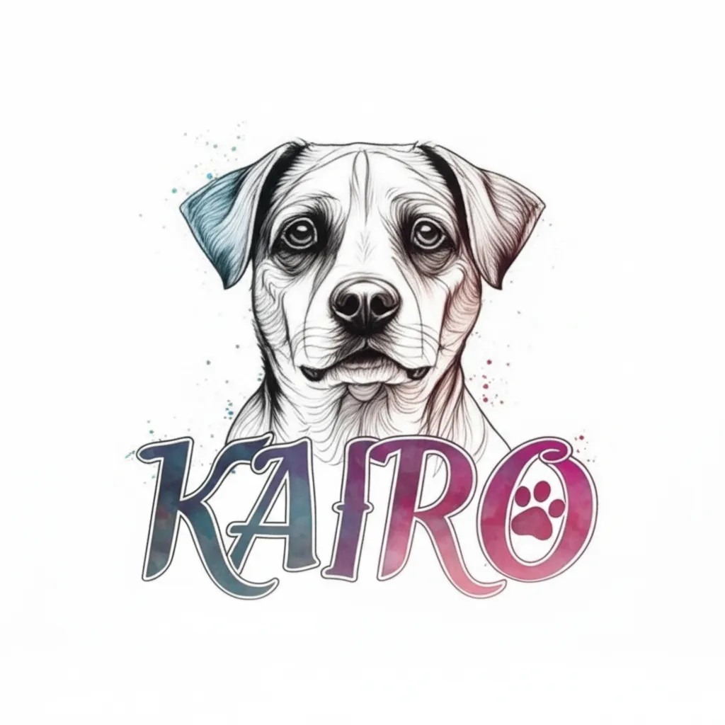 KAIRO Dog Name Watercolor Tattoo Design with Paw Print KAIRO Dog Name Watercolor Tattoo Design with Paw Print