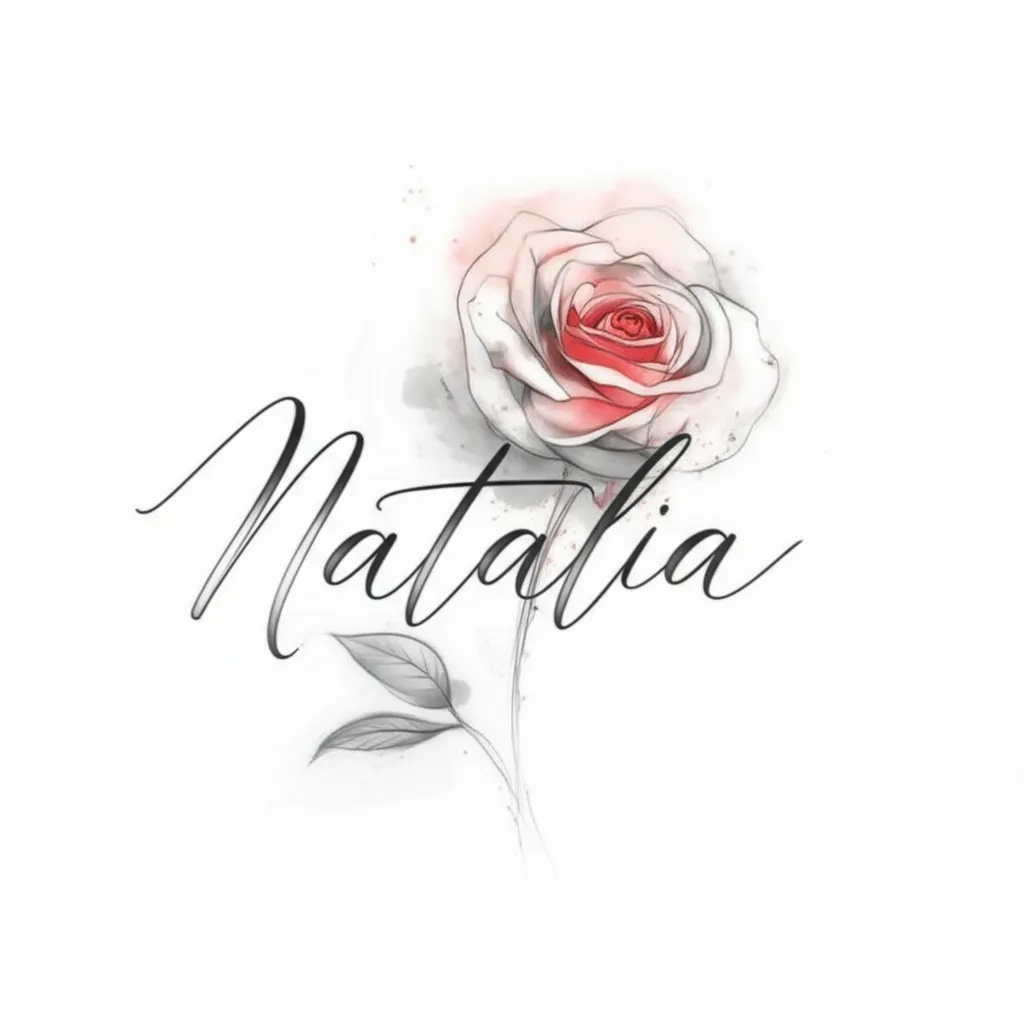 Natalia Name Tattoo with Rose - Forearm Shading Design