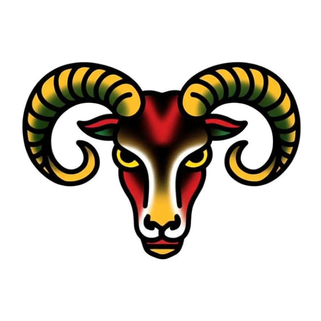 American Traditional Aries Taurus Tattoo Design
