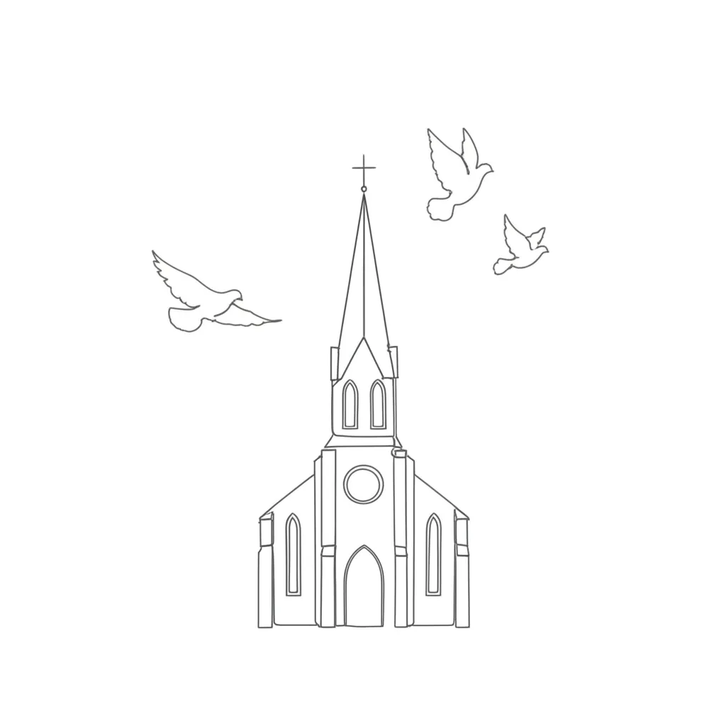 Minimalist Church and Pigeons Tattoo Design Minimalist Church and Pigeons Tattoo Design