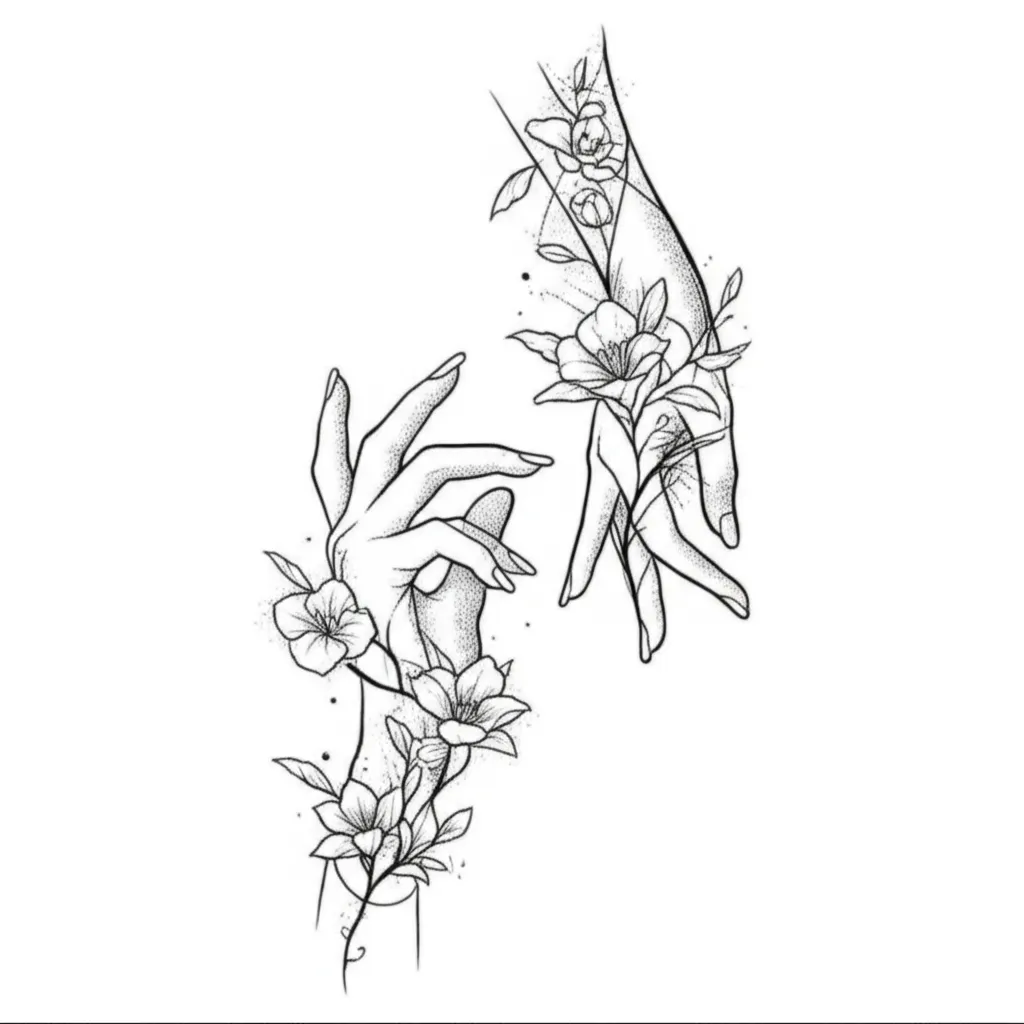 Fine Line Hands and Vine Flower Tattoo Design Fine Line Hands and Vine Flower Tattoo Design
