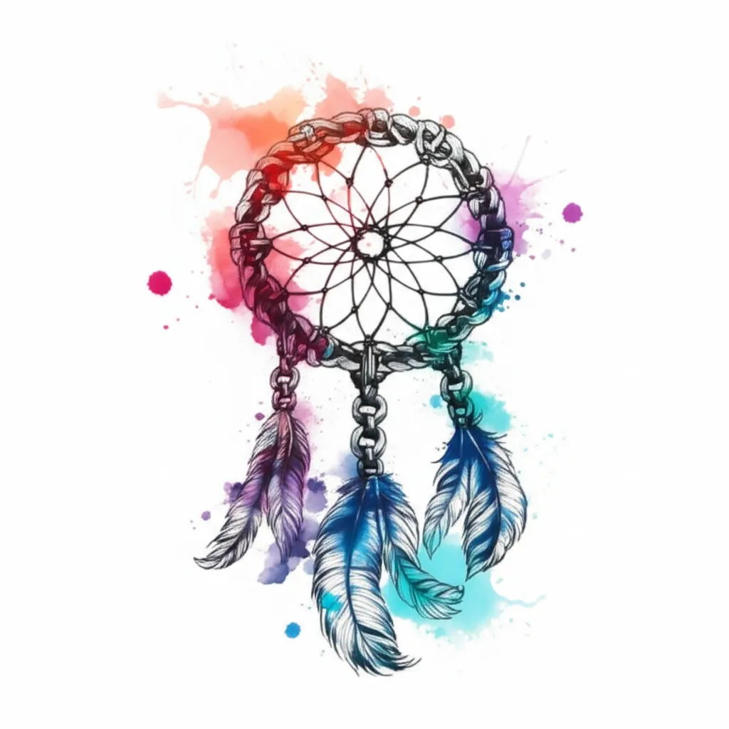 Watercolor Chain Dreamcatcher Tattoo Idea Watercolor Chain Dreamcatcher Tattoo Idea