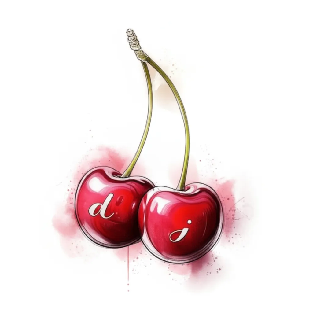 Watercolor Cherry Tattoo with Initials D and J