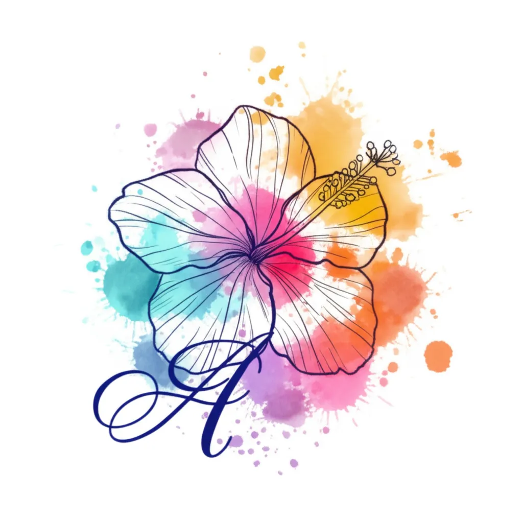 Watercolor Hawaii Flower Tattoo with Cursive A Design Watercolor Hawaii Flower Tattoo with Cursive A Design