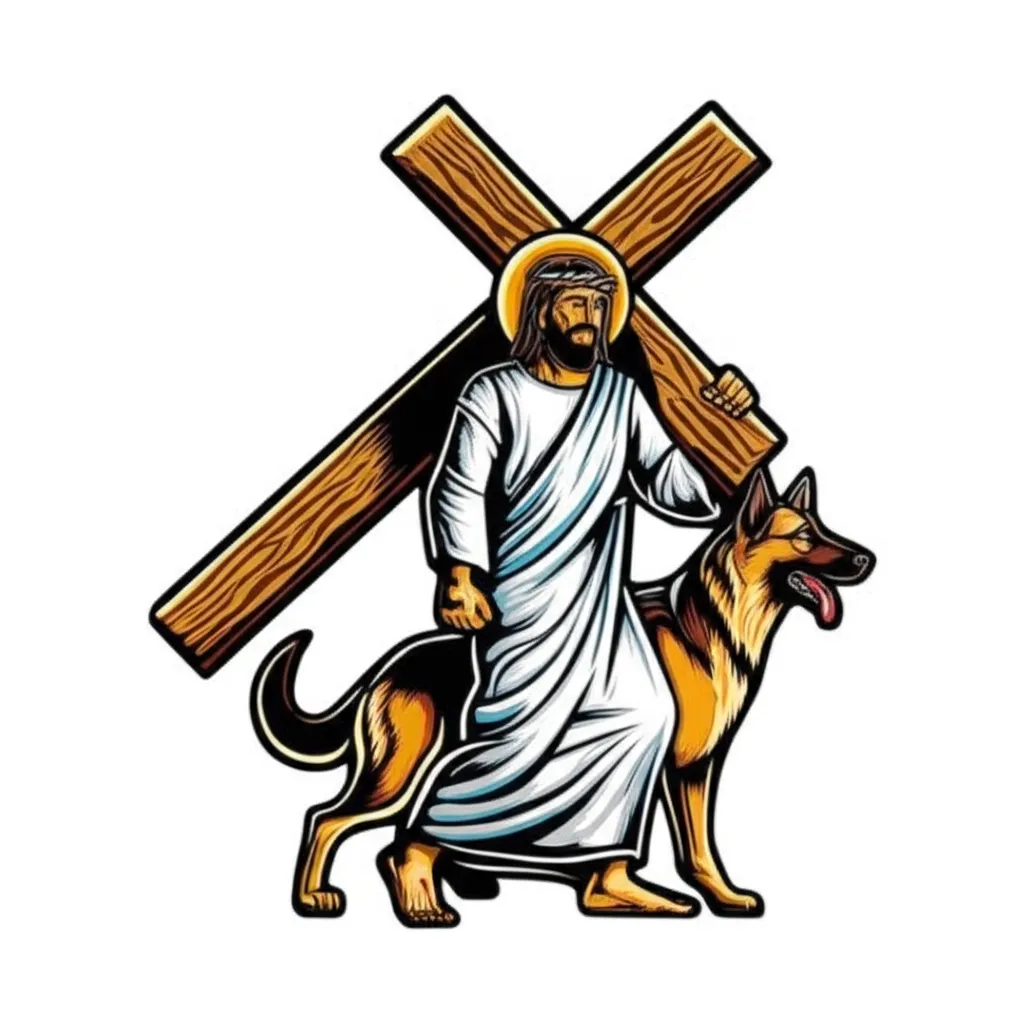 Anime Jesus Carrying Cross with German Shepherd Tattoo Anime Jesus Carrying Cross with German Shepherd Tattoo