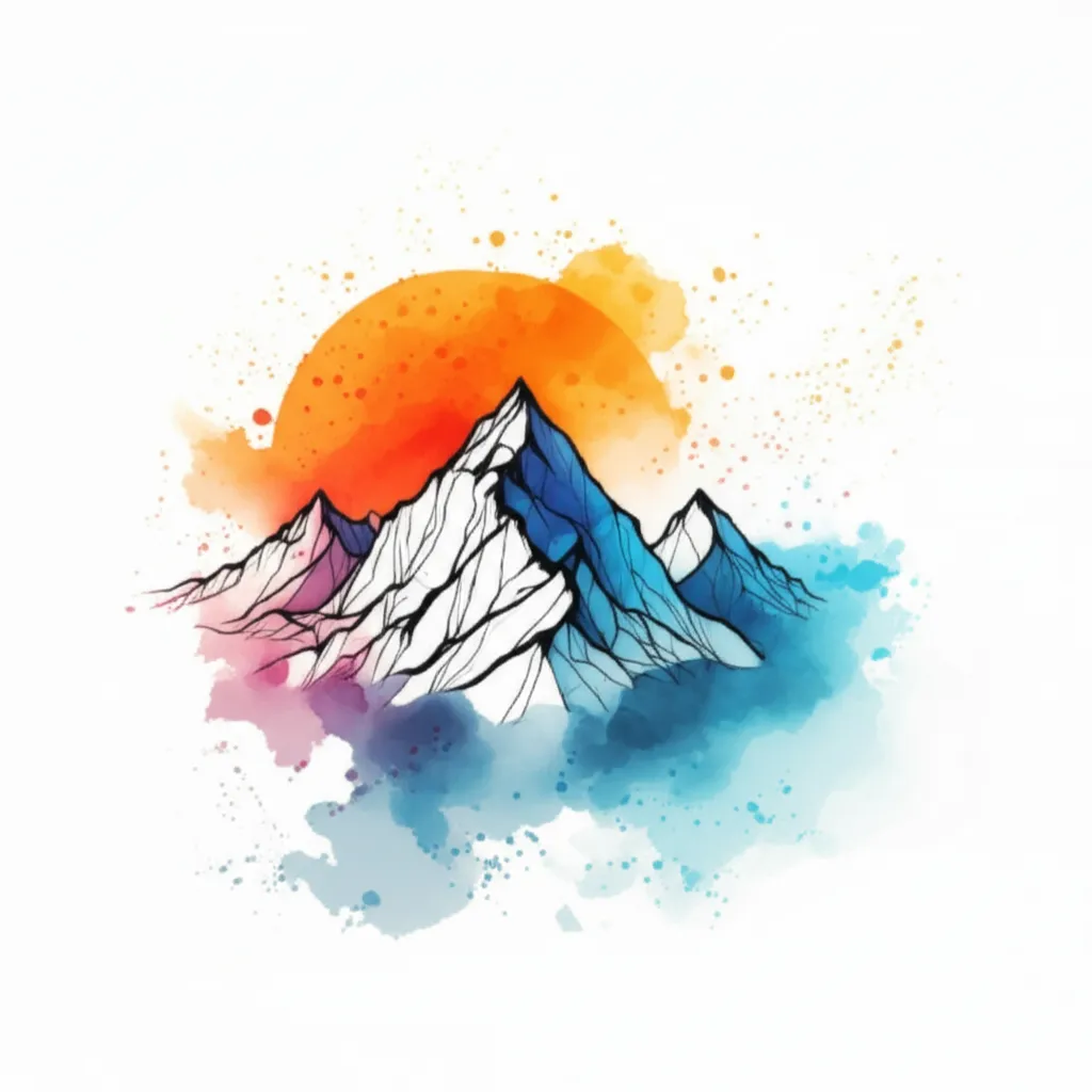 Watercolor Mountain Range with Sun Tattoo Idea Watercolor Mountain Range with Sun Tattoo Idea