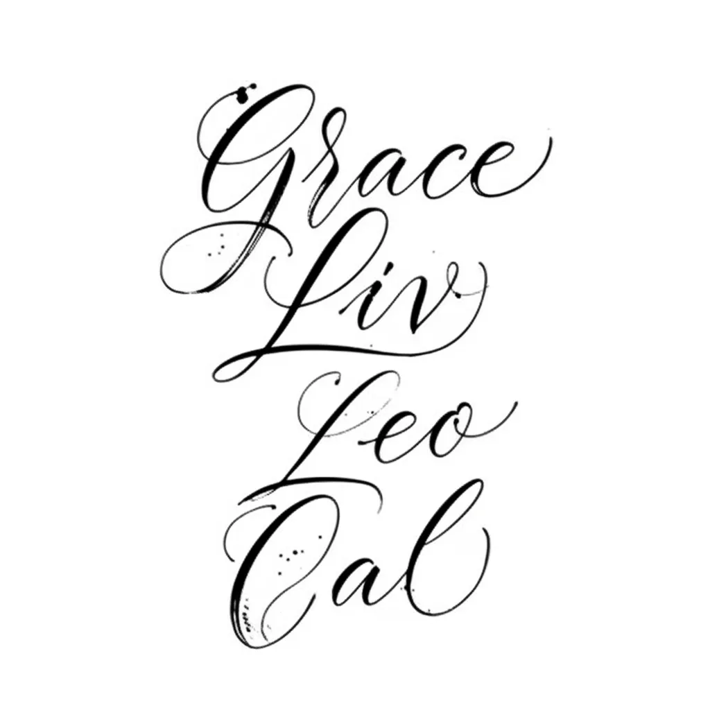 Grace Liv Leo Cal Calligraphy Tattoo Design