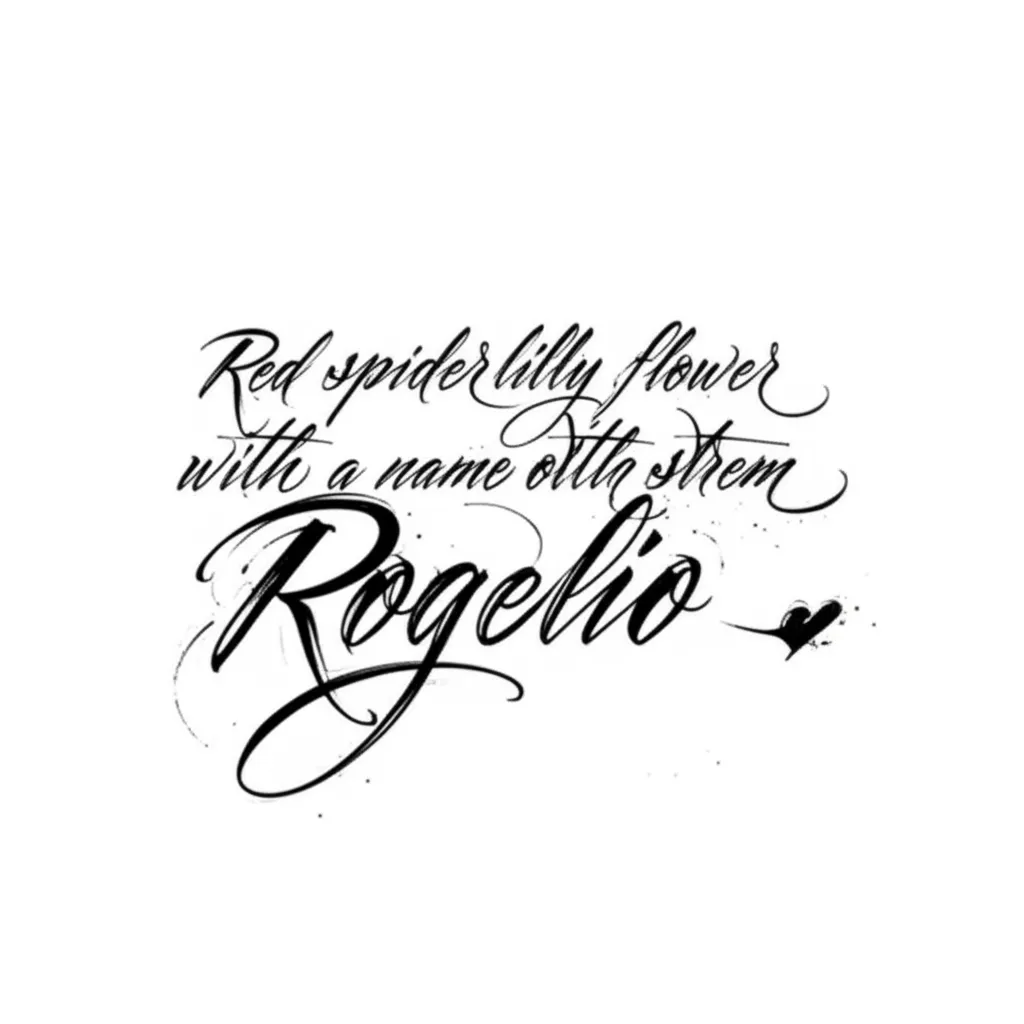 Rogelio Name Tattoo with Red Spider Lily Flower Design