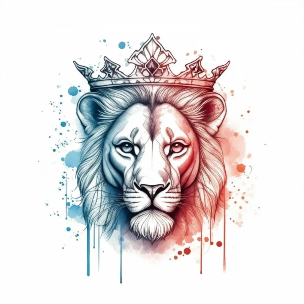 King vs King Watercolor Lion Tattoo Design