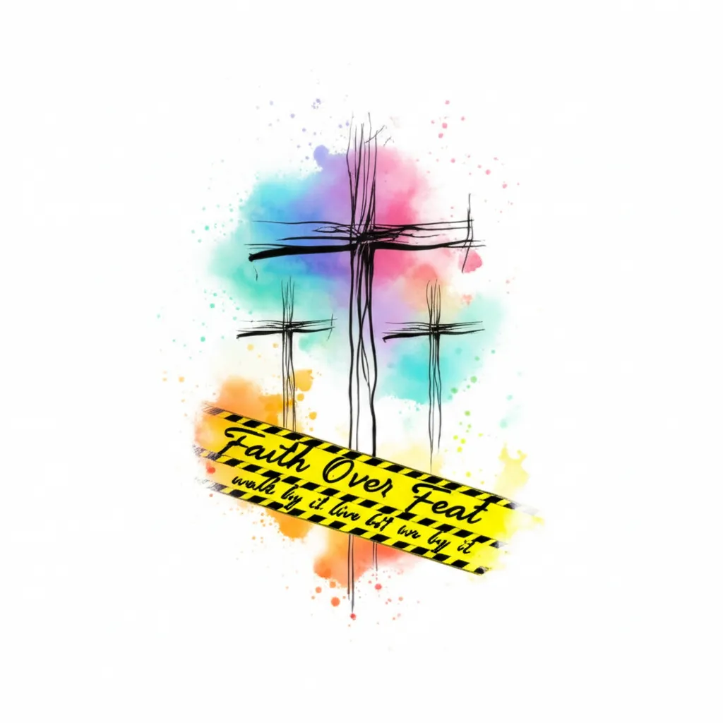 Faith Over Feat Watercolor Leg Tattoo Design with Crosses Faith Over Feat Watercolor Leg Tattoo Design with Crosses