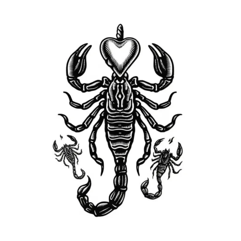 Blackwork Scorpion Tattoo with Heart Design Blackwork Scorpion Tattoo with Heart Design