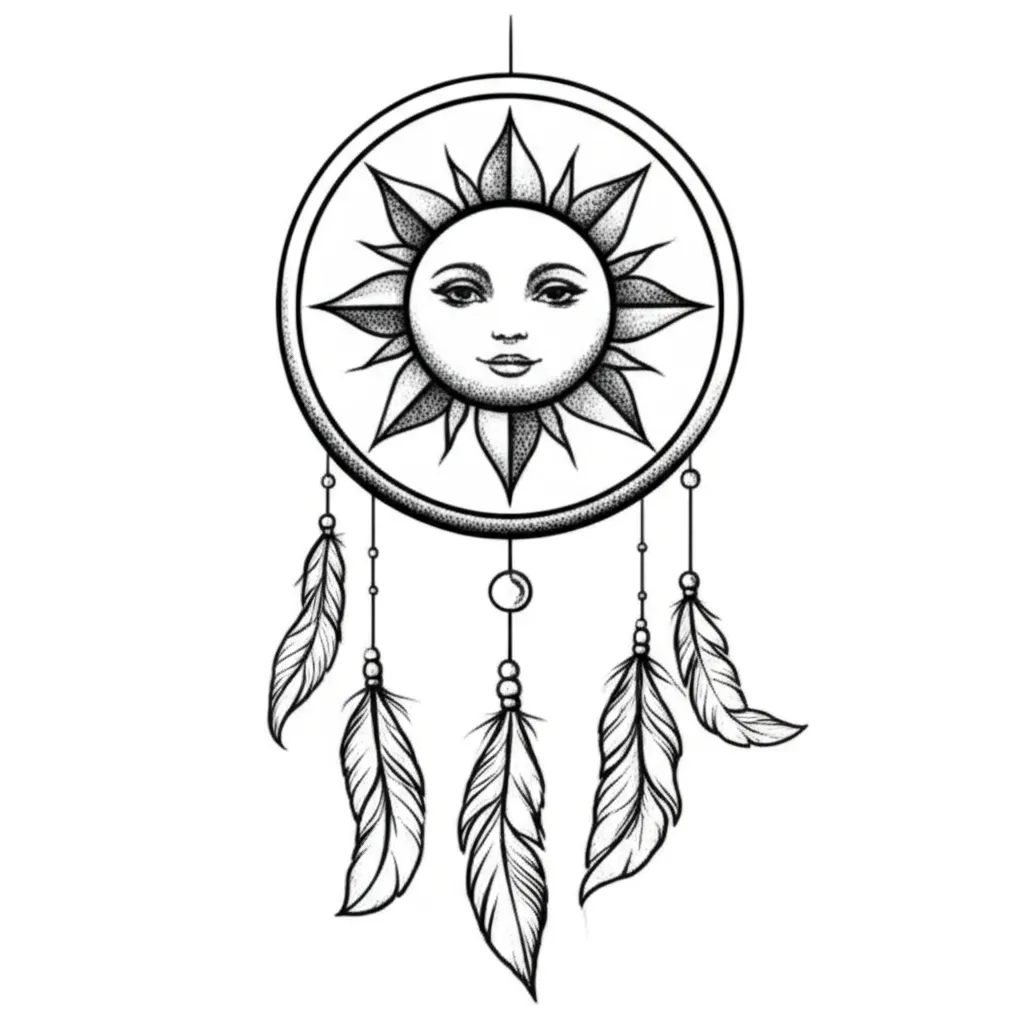 Sun Dreamcatcher Fine Line Tattoo Design Sun Dreamcatcher Fine Line Tattoo Design