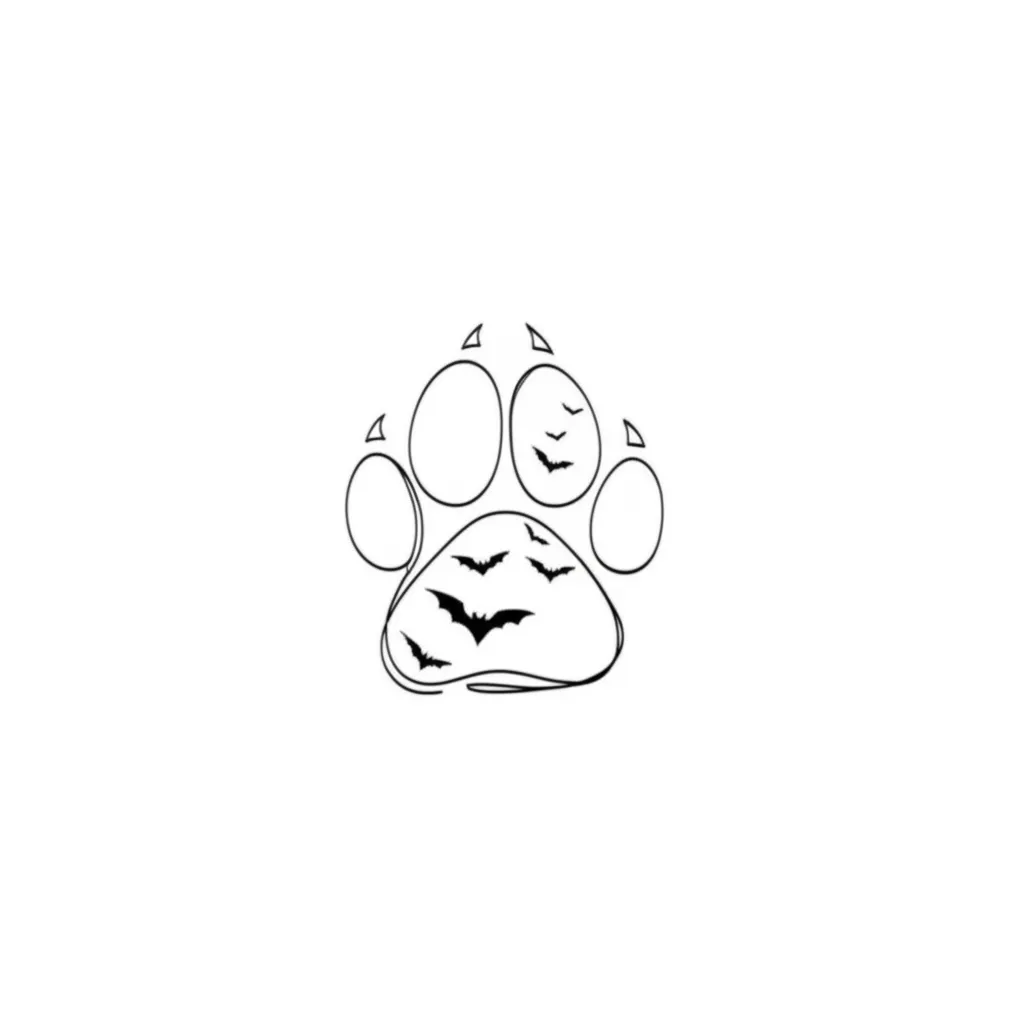 Minimalist Dog Paw Print Tattoo with Bats - Unique Design