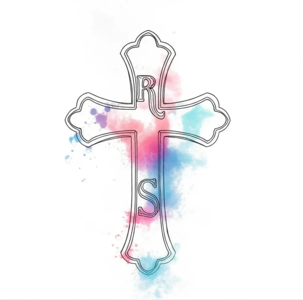 Watercolor Cross Tattoo with R and S Initials - Meaning & Ideas