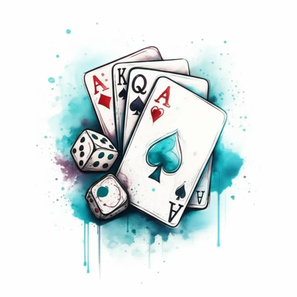 Watercolor Sleeve Tattoo with Cards, Dice, and Western Turquoise Watercolor Sleeve Tattoo with Cards, Dice, and Western Turquoise