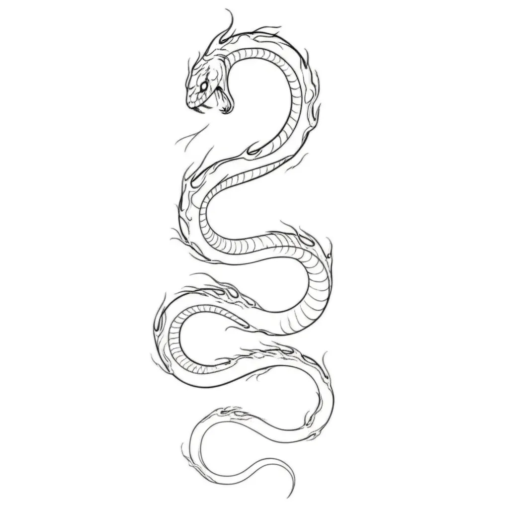 Minimalist Fire Snake Tattoo Design