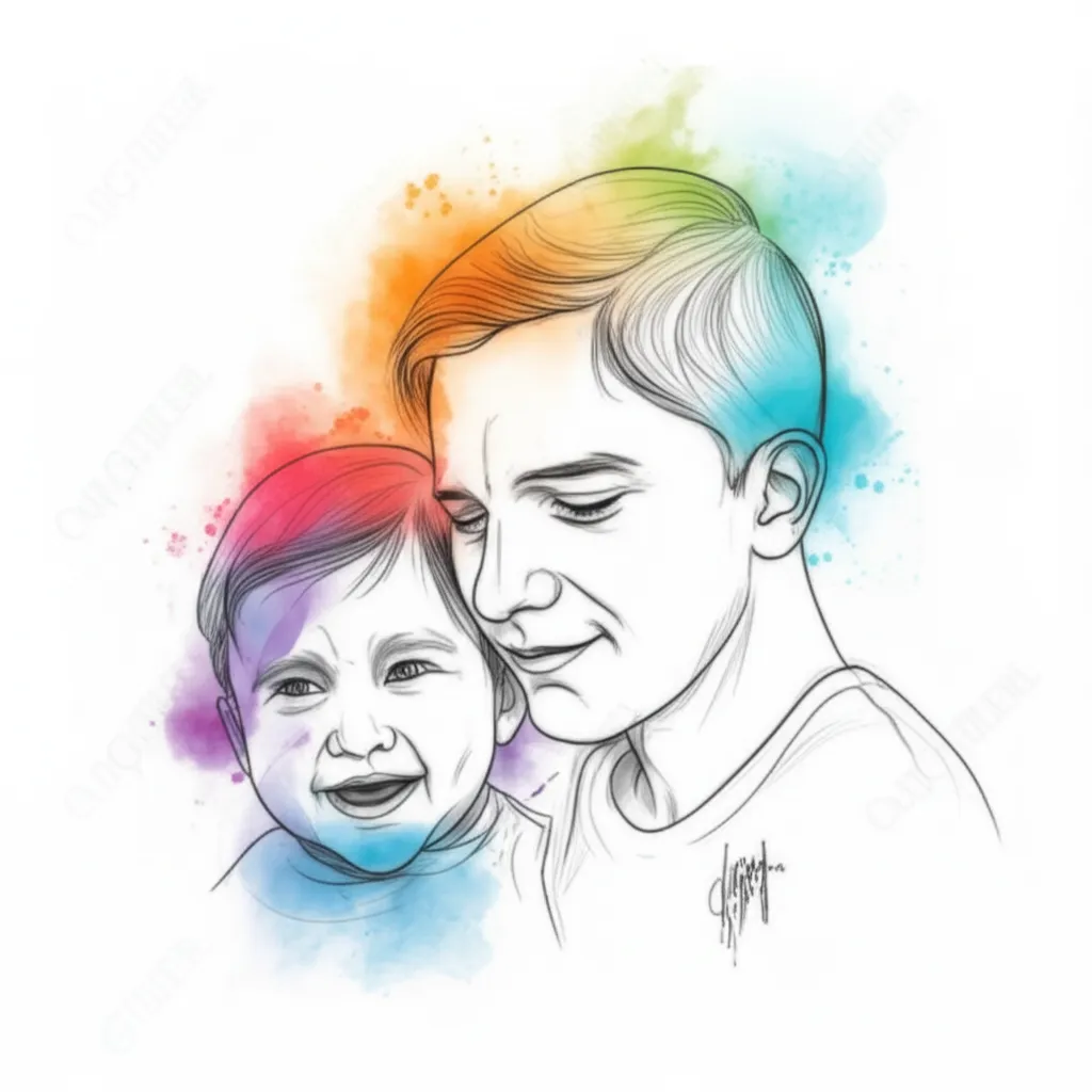 Watercolor Father and Child Portrait Tattoo Design