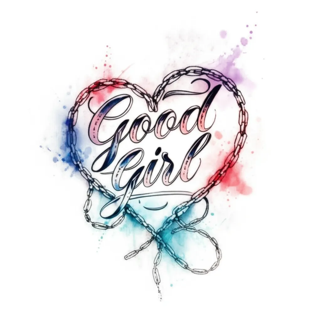 Good Girl Scripture Heart Tattoo with Chains - Watercolor Style Good Girl Scripture Heart Tattoo with Chains - Watercolor Style