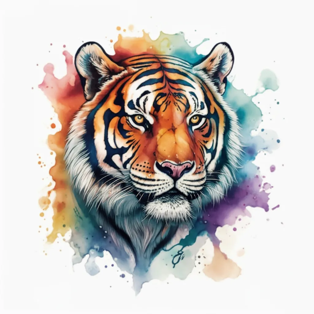 Watercolor Tiger Back Tattoo Idea for Briante Cover-Up Watercolor Tiger Back Tattoo Idea for Briante Cover-Up