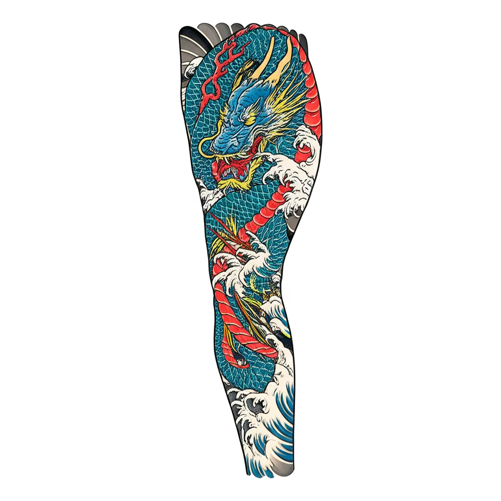 Japanese Sleeve Tattoo with Dragon and Clouds - Traditional Art