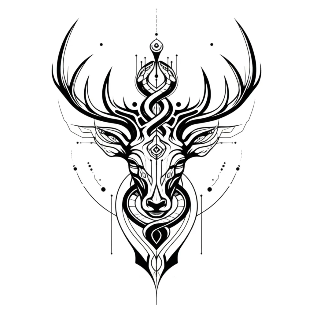 Cyber Sigilism Deer with Snakes Tattoo Design Cyber Sigilism Deer with Snakes Tattoo Design