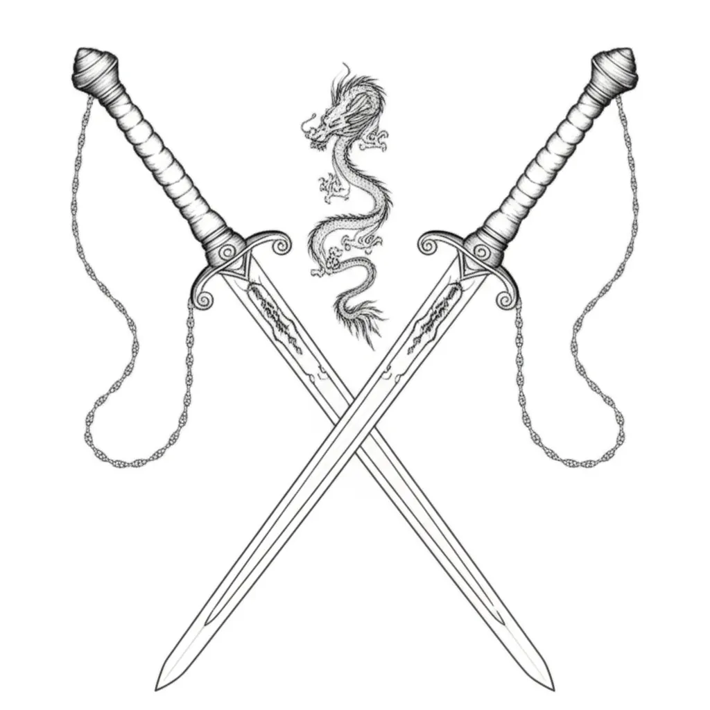 Minimalist Chinese Swords & Dragon Tattoo Design Minimalist Chinese Swords & Dragon Tattoo Design