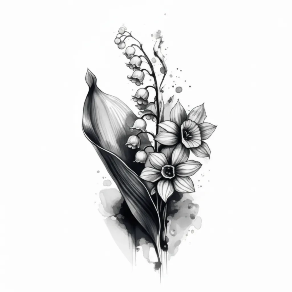 Lily of the Valley and Daffodil Hip Tattoo Design Lily of the Valley and Daffodil Hip Tattoo Design