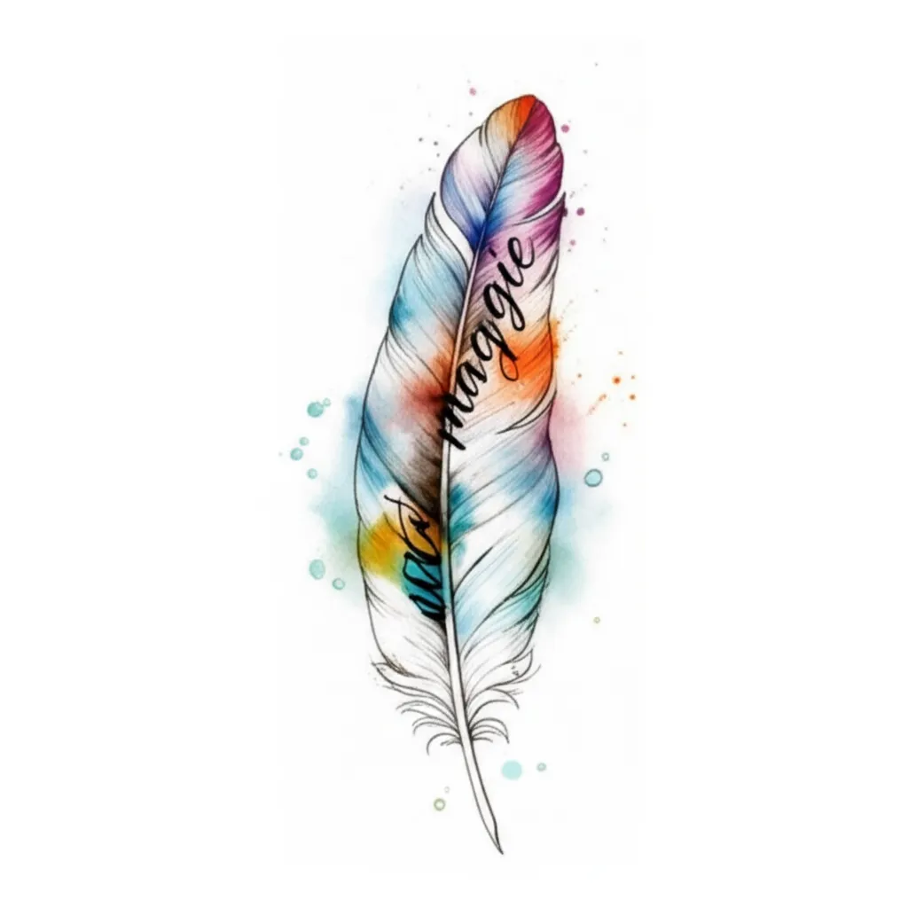 Watercolor Eagle Feather Tattoo with Name 'Maggie'
