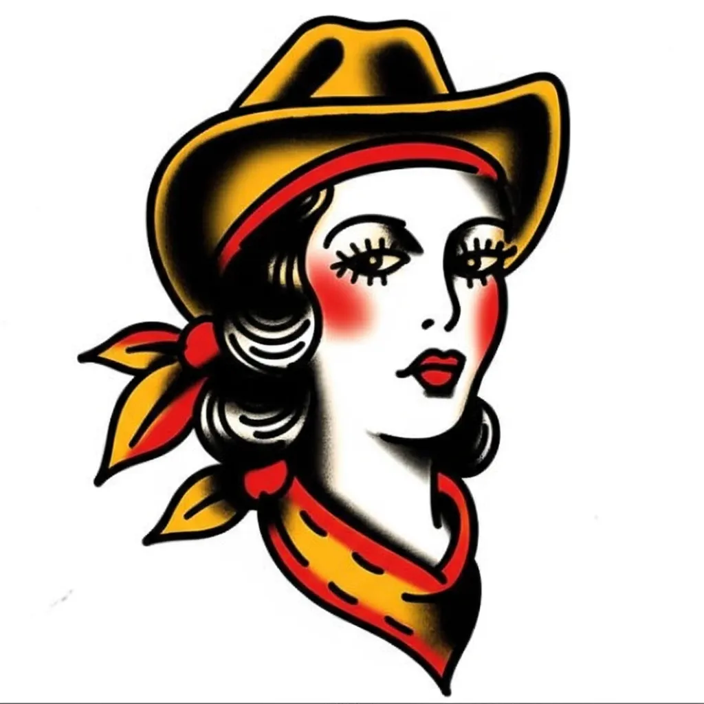 American Traditional Cowgirl Tattoo Design