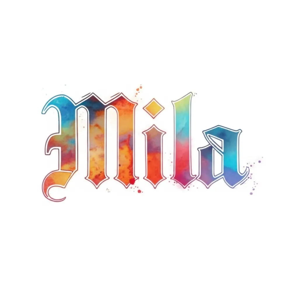 Mila Name Tattoo in Old English Watercolor Font