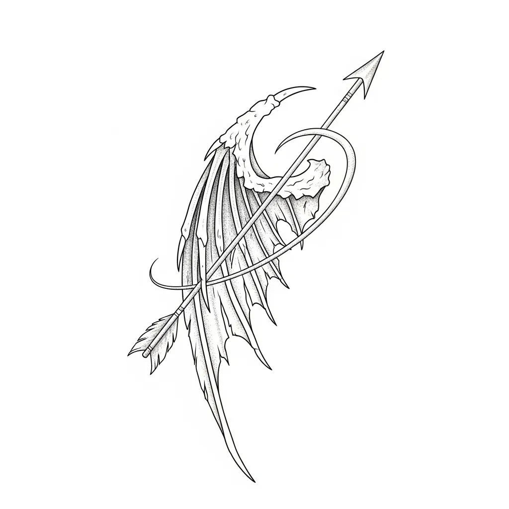 Dragon Wing and Arrow Fine Line Tattoo Design