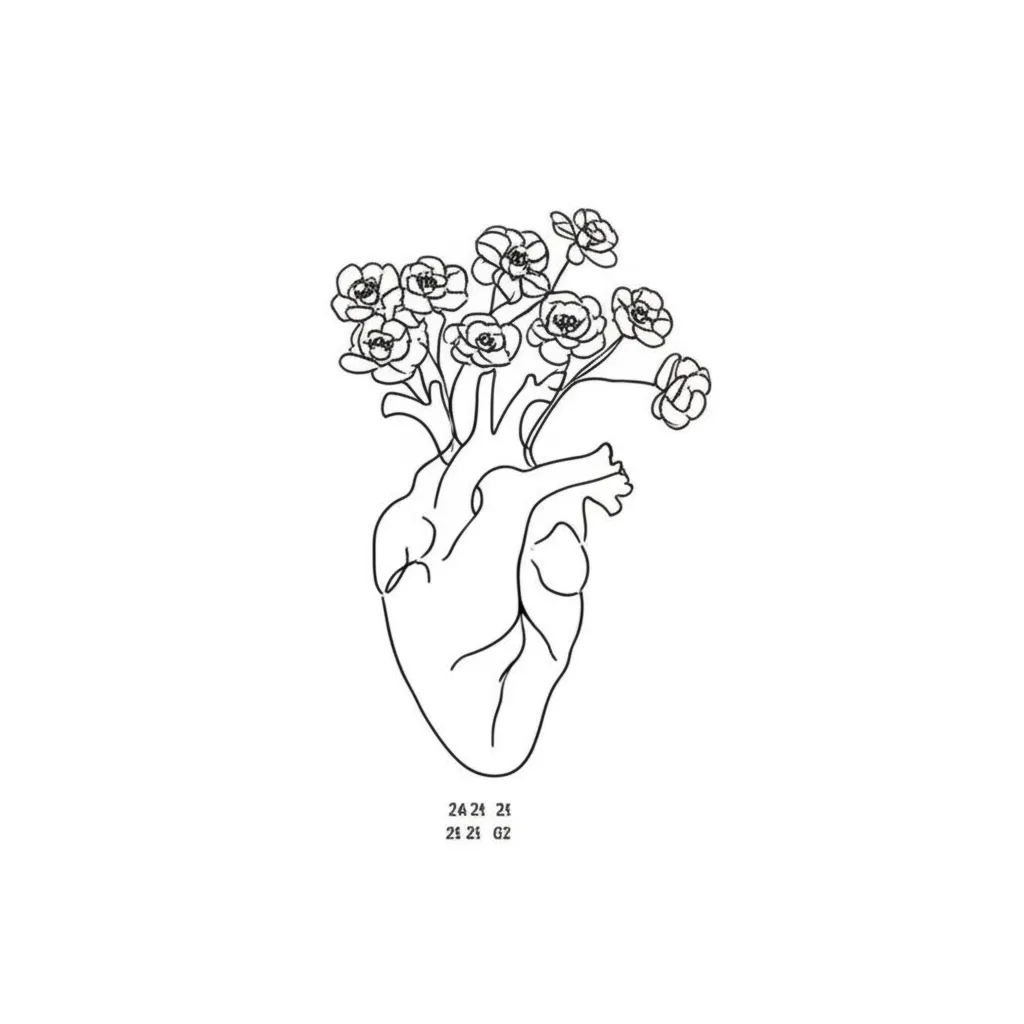 Minimalist Heart & Flowers Tattoo with Numbers Meaning Minimalist Heart & Flowers Tattoo with Numbers Meaning