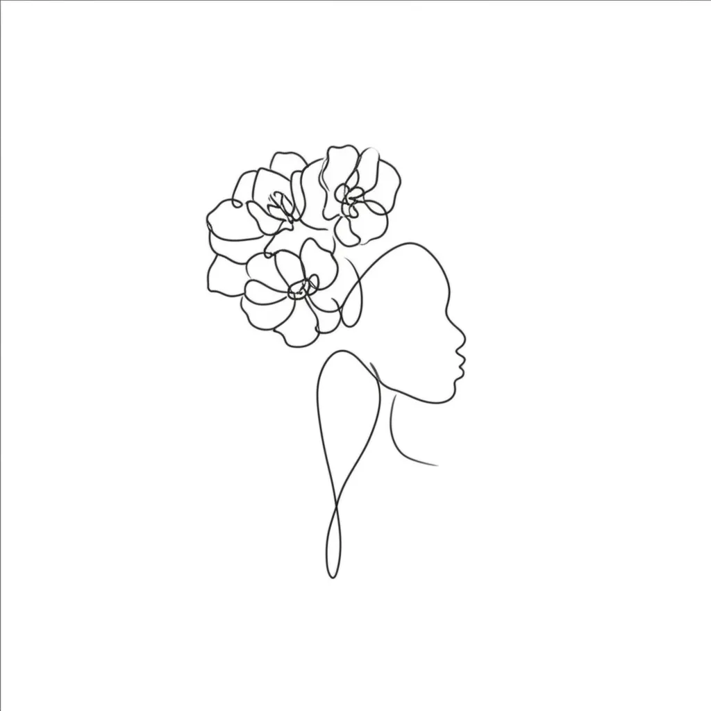 Minimalist African Queen with Flowers Tattoo Idea