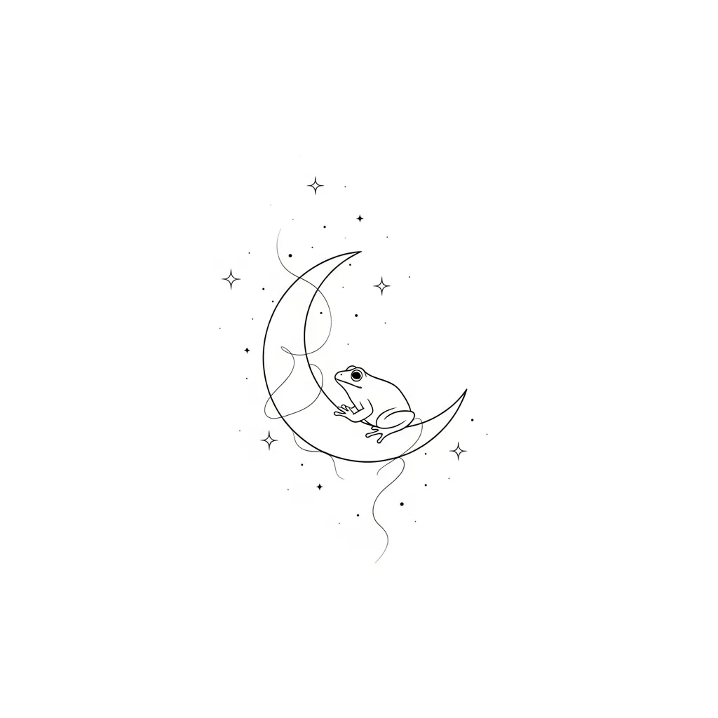 Minimalist Moon and Frog Tattoo Design