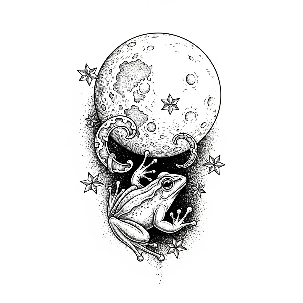 Gothic Moon and Frog Tattoo Design