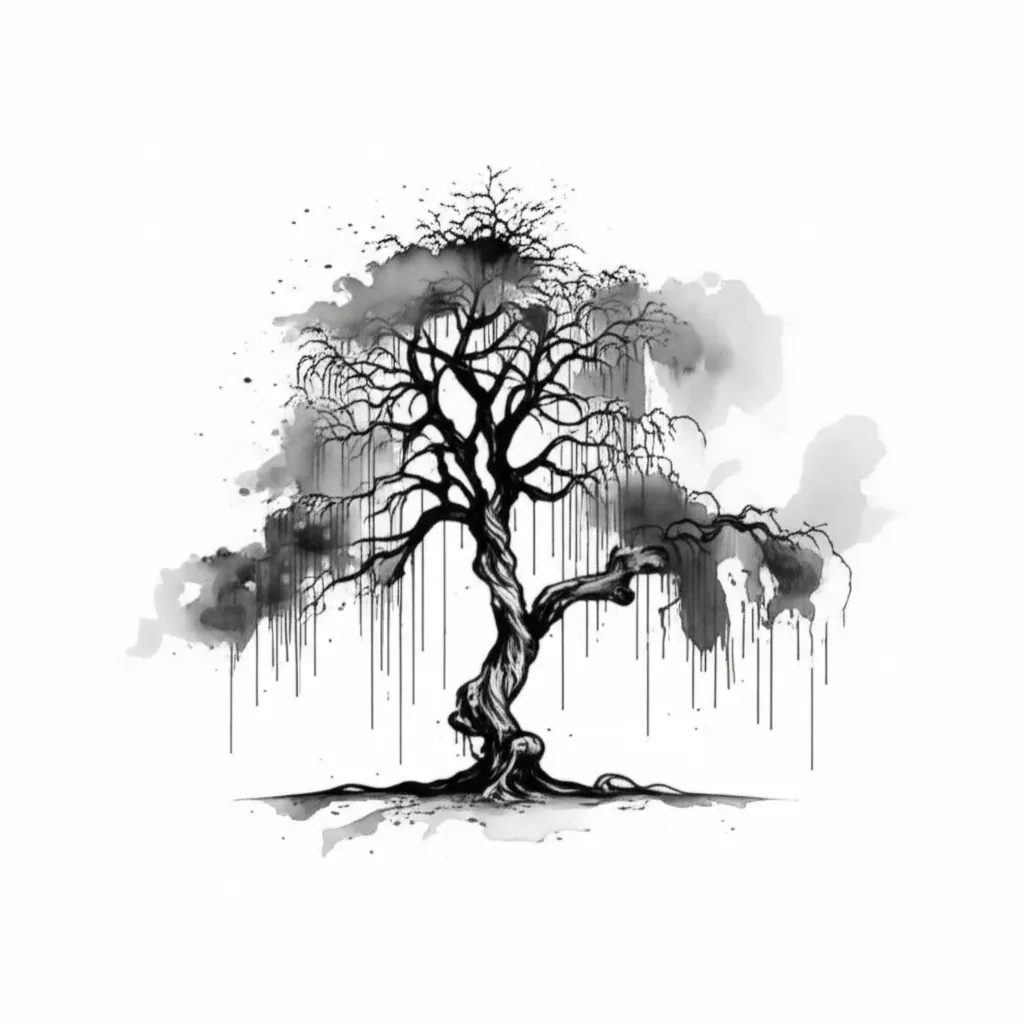 Black and White Watercolor Willow Tree Tattoo Design Black and White Watercolor Willow Tree Tattoo Design