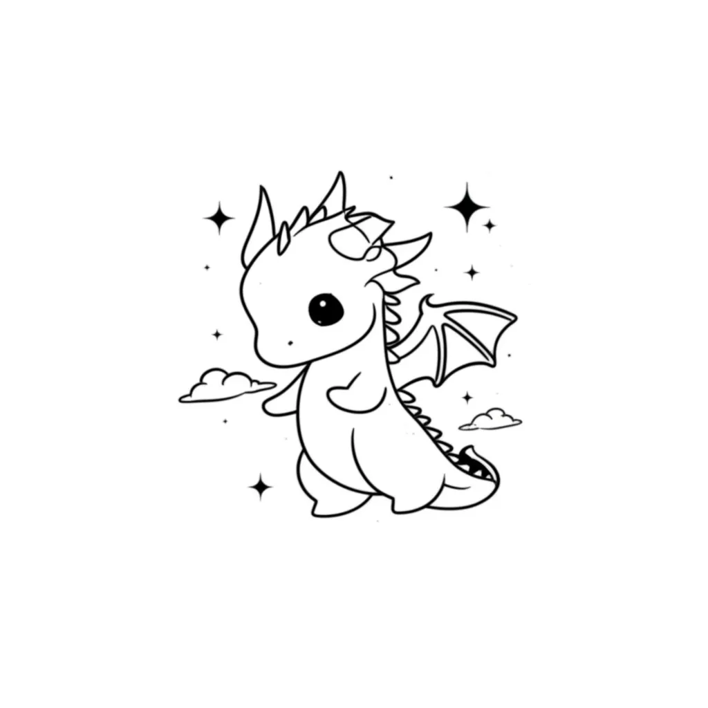 Cute Cartoon Dragon Outline Tattoo Design
