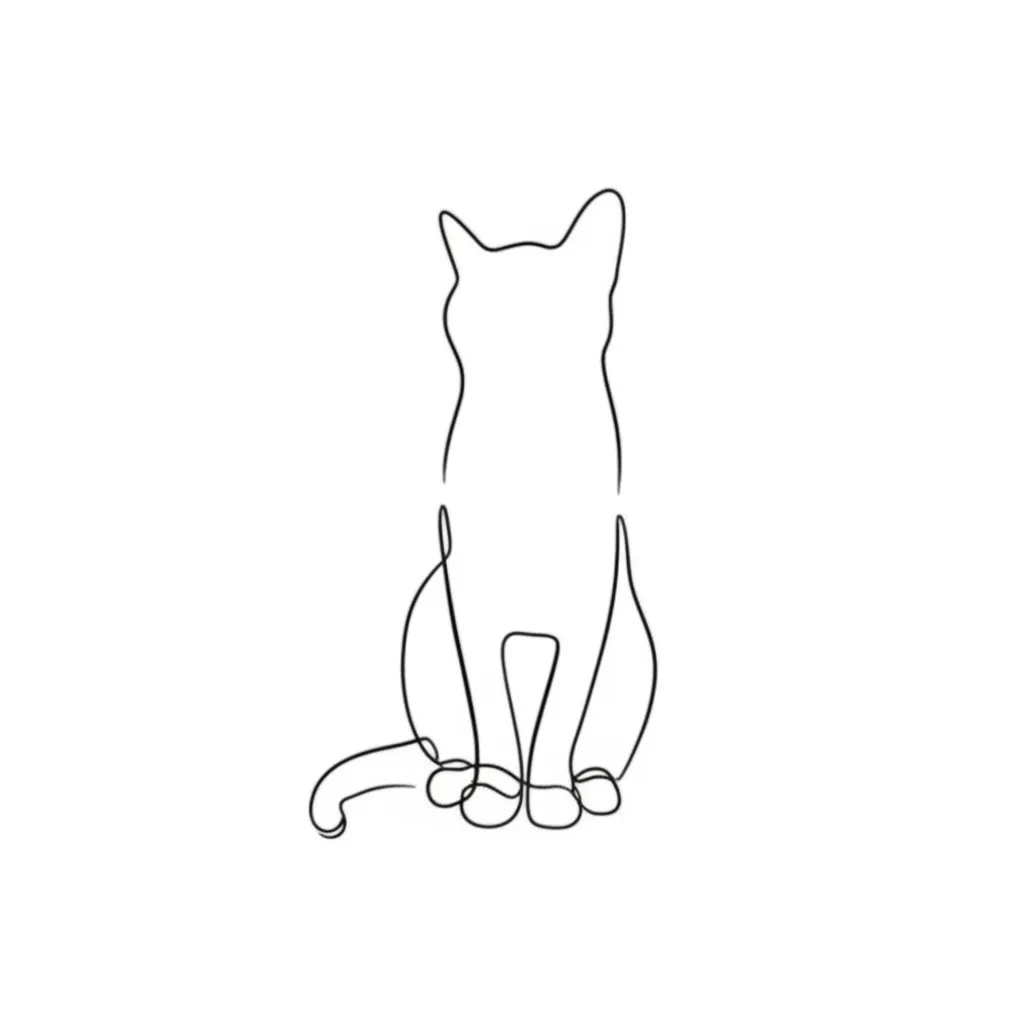 Minimalist Cat Outline Tattoo Behind the Ear: Single Line Design Minimalist Cat Outline Tattoo Behind the Ear: Single Line Design