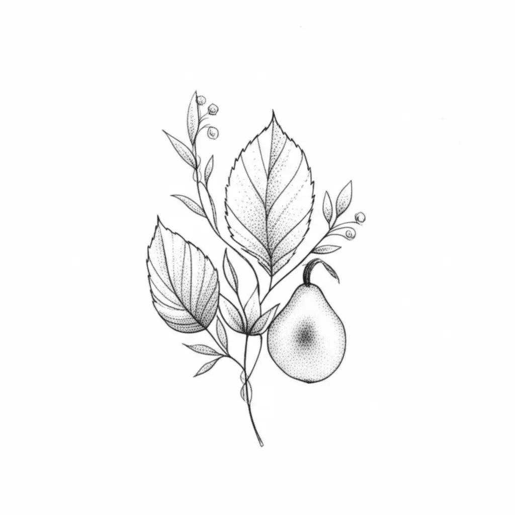 Small Fine Line Fall Pear Tattoo Design