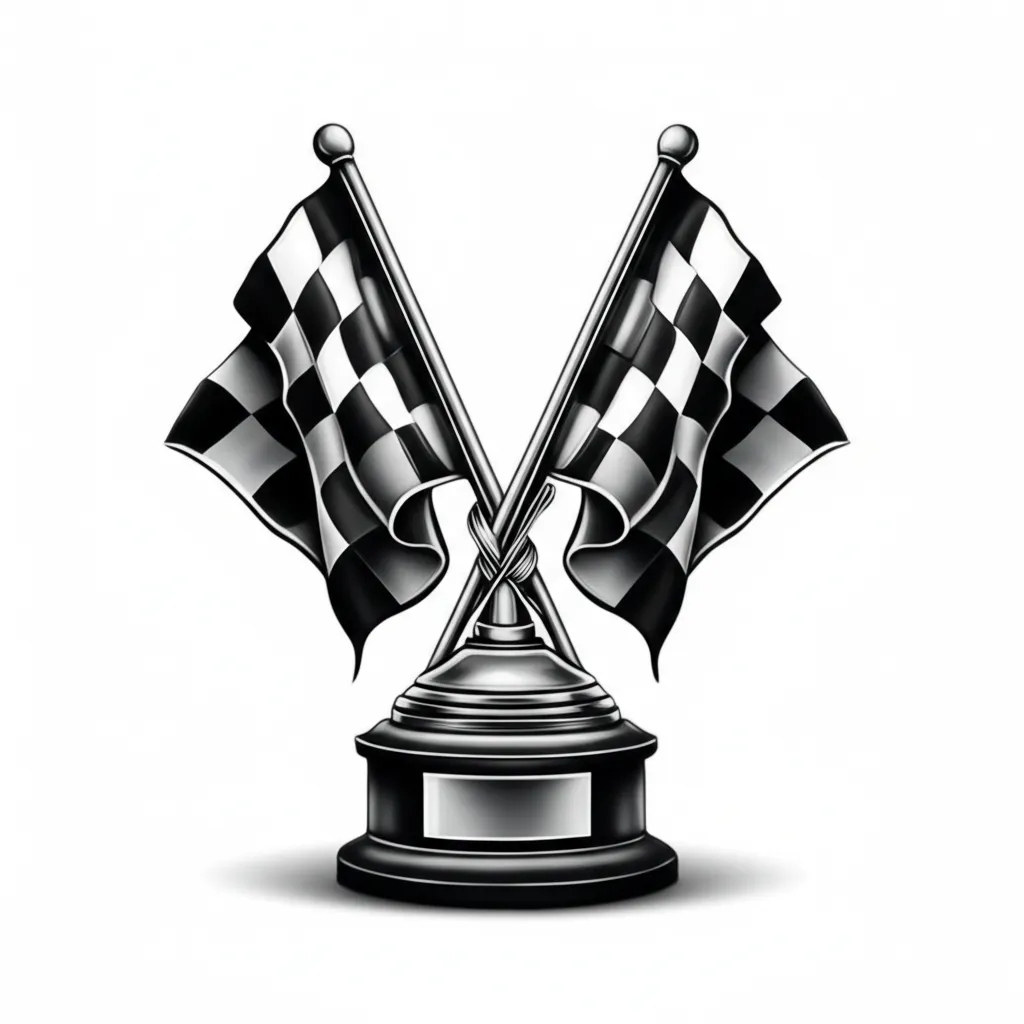 Realistic Race Flags Trophy Tattoo Design