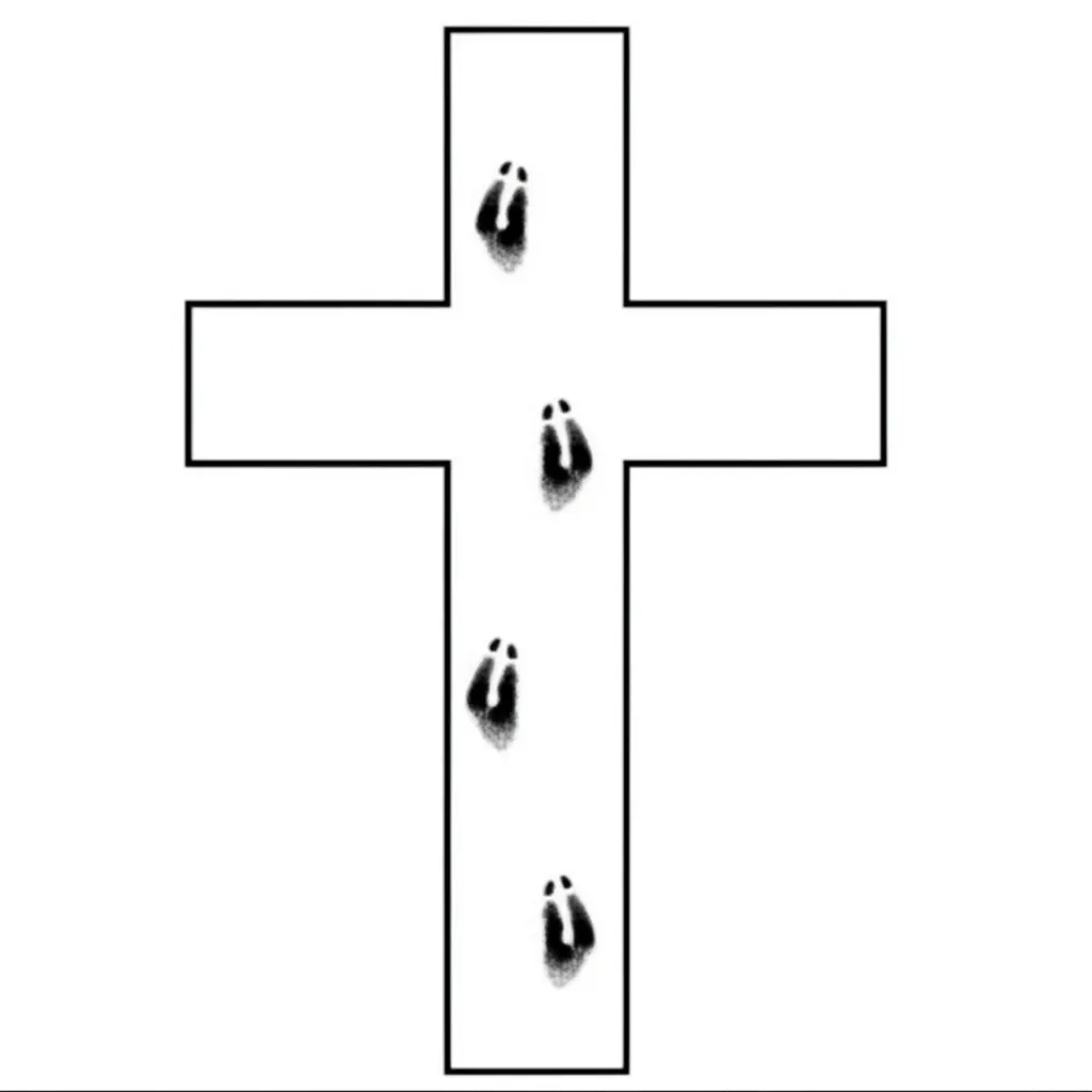 Minimalist Cross Tattoo with Deer and Turkey Tracks